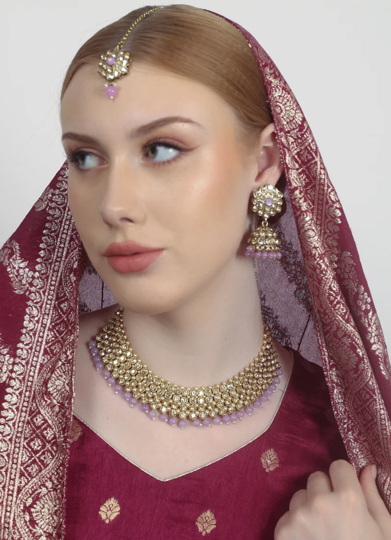Purple Pearl Heavy Necklace Set - Image 3