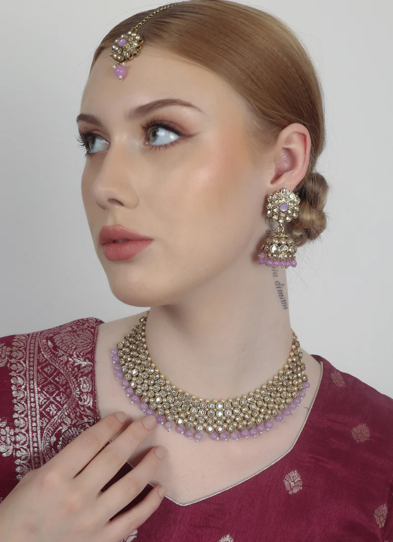 Purple Pearl Heavy Necklace Set - Image 5