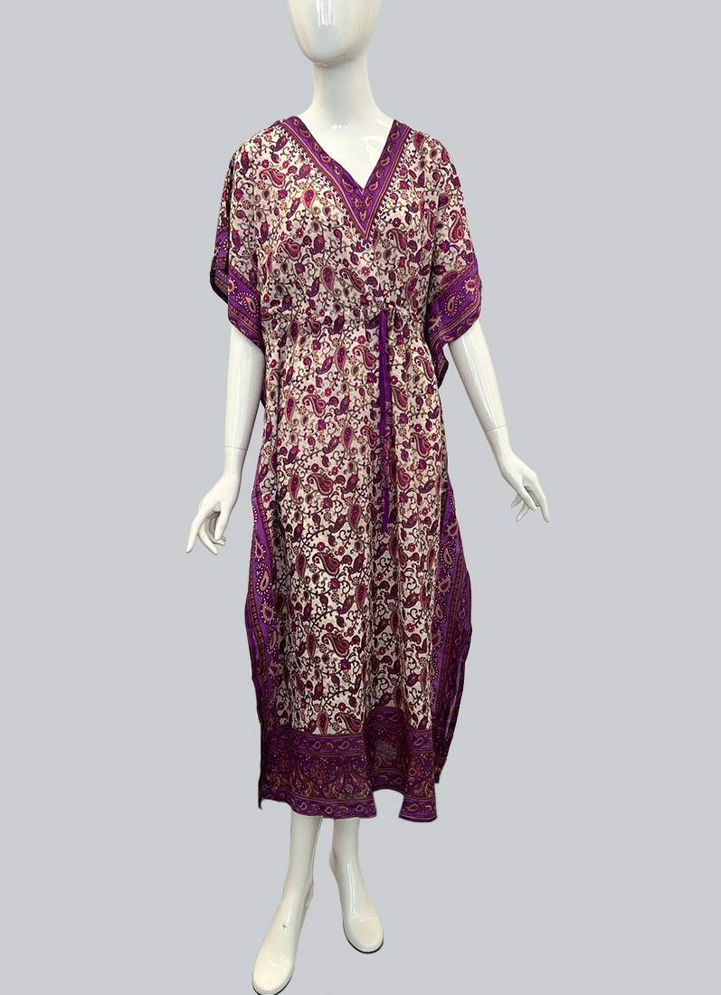 Purple Printed Viscose Kaftan - Image 3