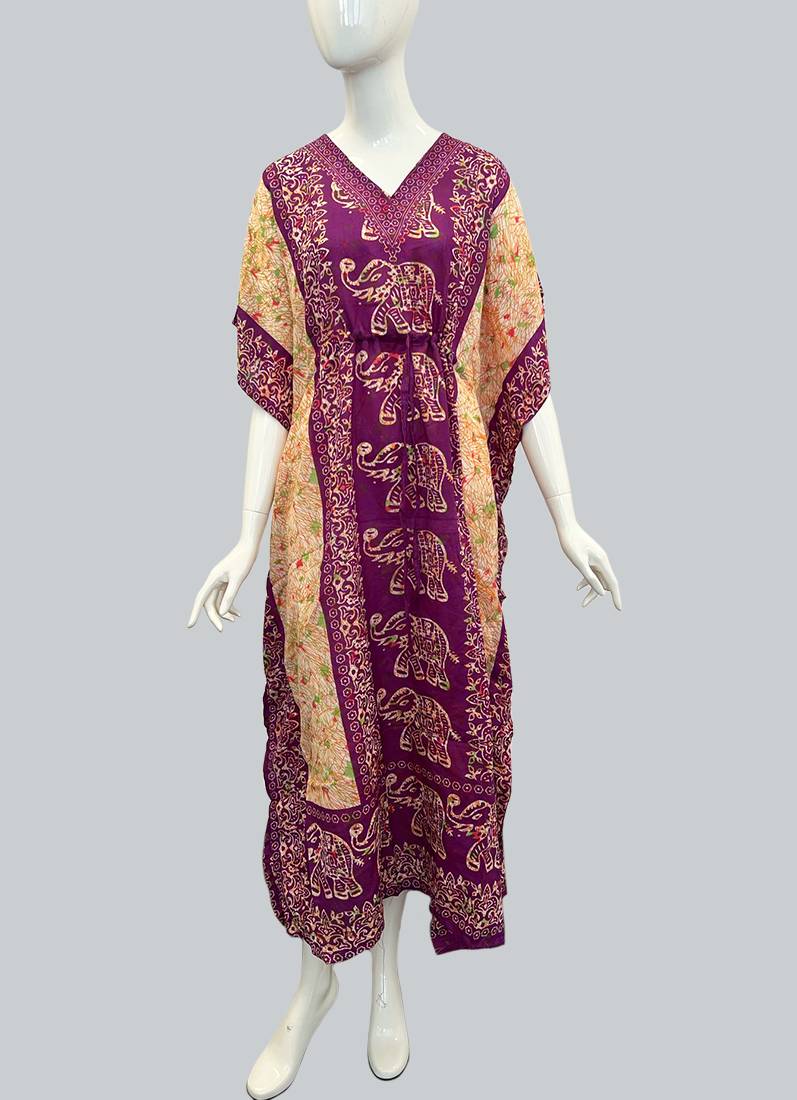 Purple Printed Viscose Kaftan One Size - Image 2