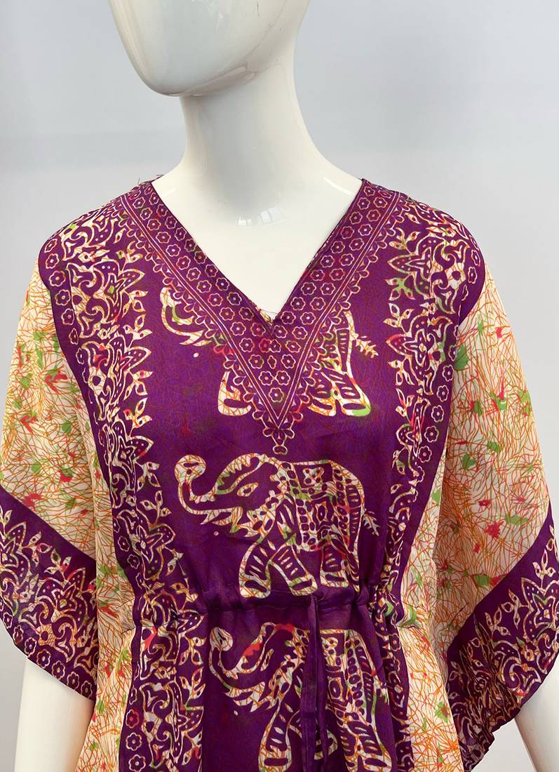 Purple Printed Viscose Kaftan One Size - Image 3