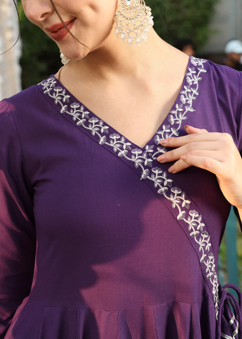 Purple Rayon Bias Cut Suit Set - Image 2