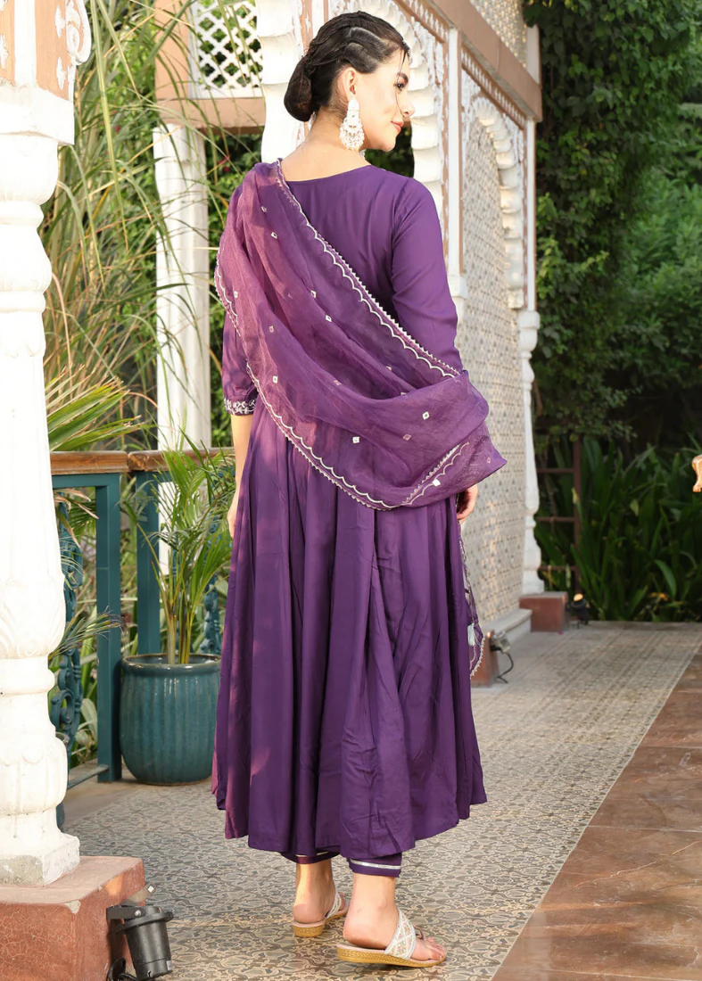 Purple Rayon Bias Cut Suit Set - Image 3
