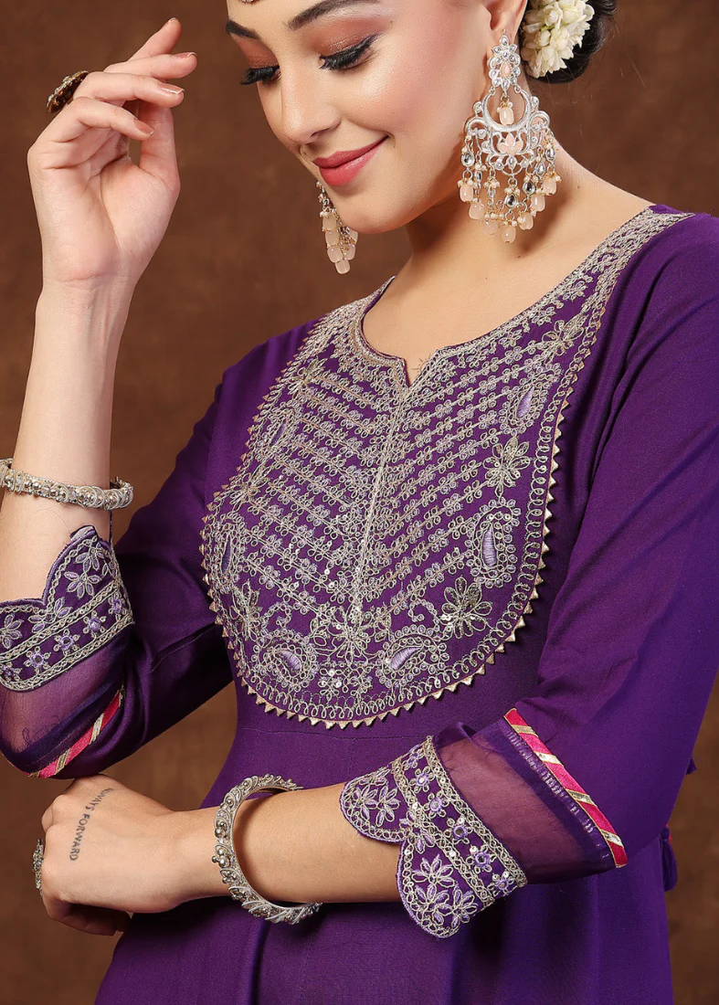 Purple Rayon Flared Suit Set - Image 2