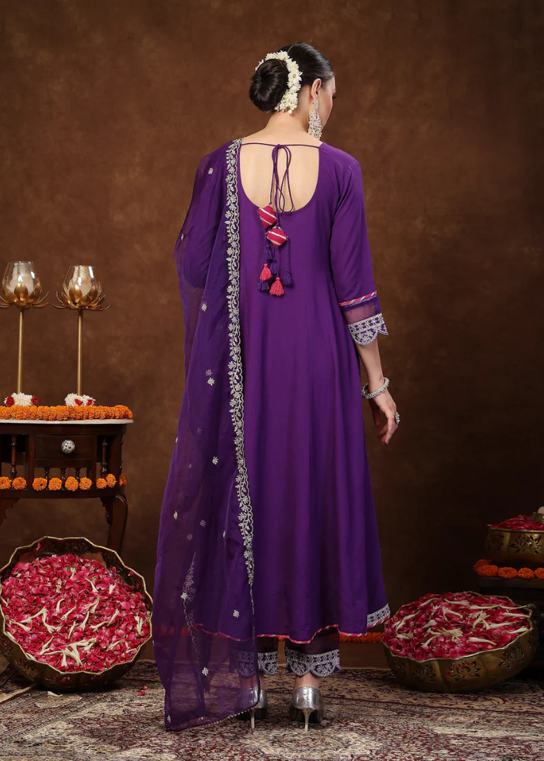 Purple Rayon Flared Suit Set - Image 3