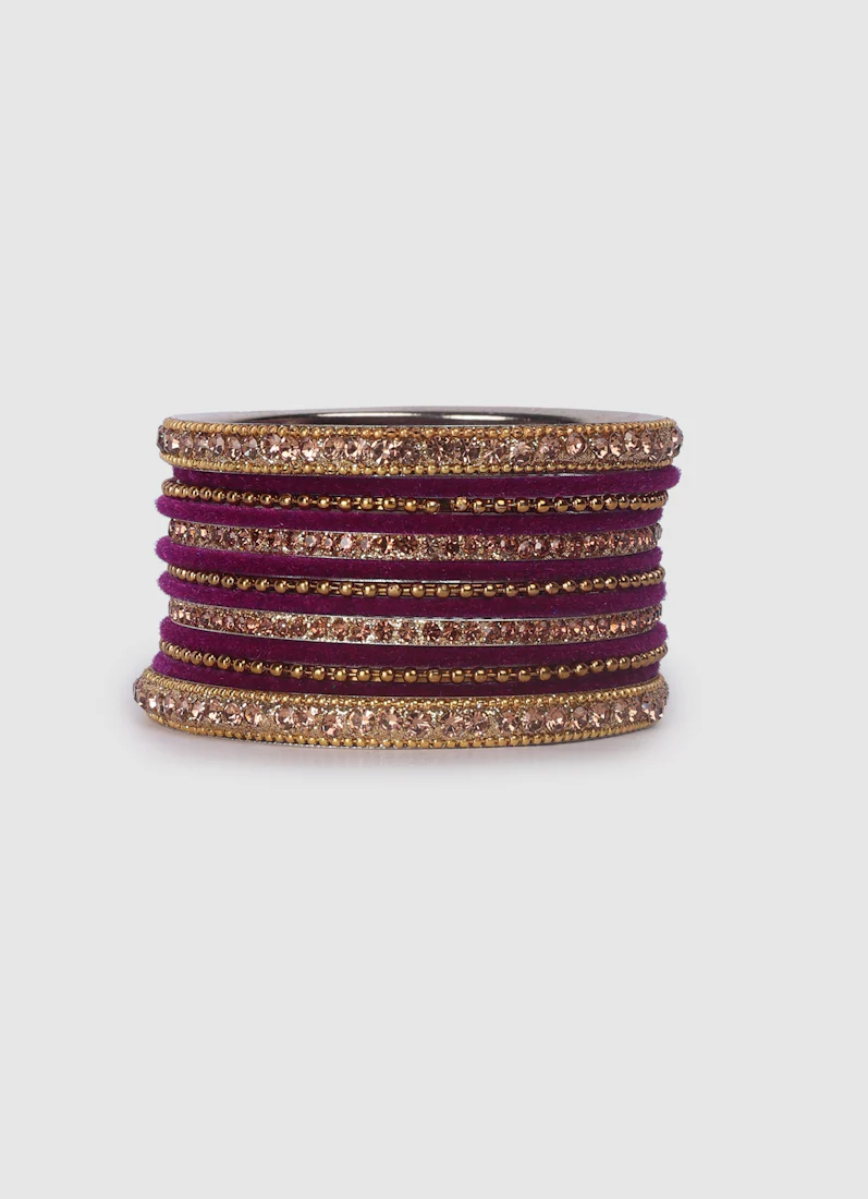 Purple Velvet Bangle Set with Gold Diamonte - Image 5