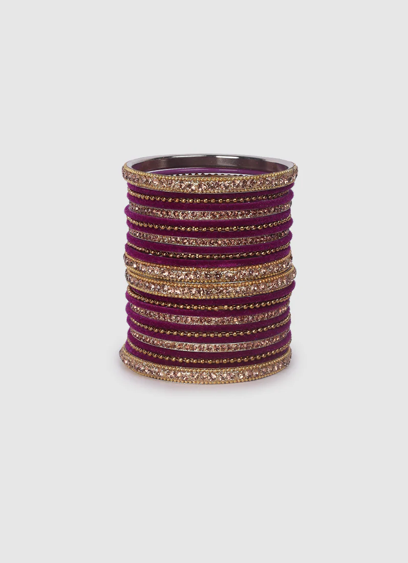 Purple Velvet Bangle Set with Gold Diamonte - Image 6