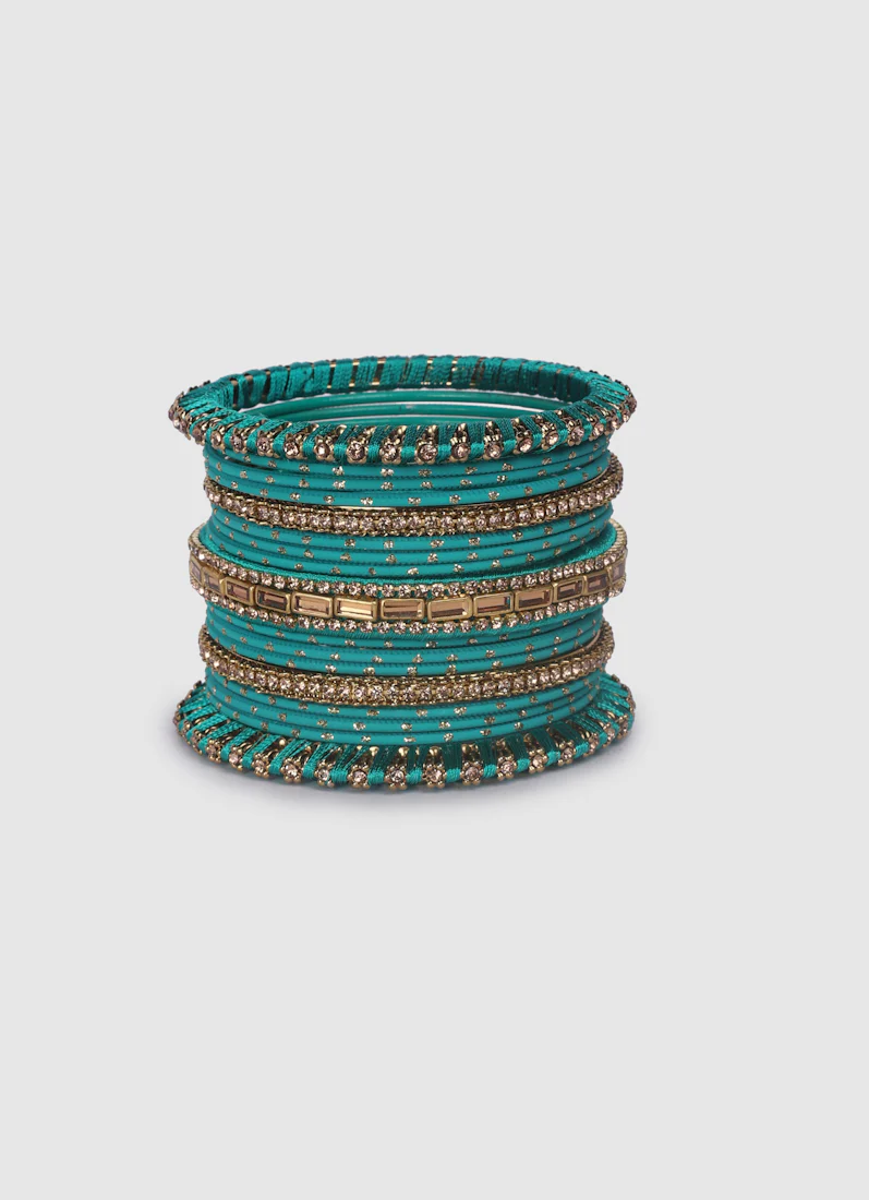 Rama Green Threadwork Bangle Set with LCT Diamonte - Image 2