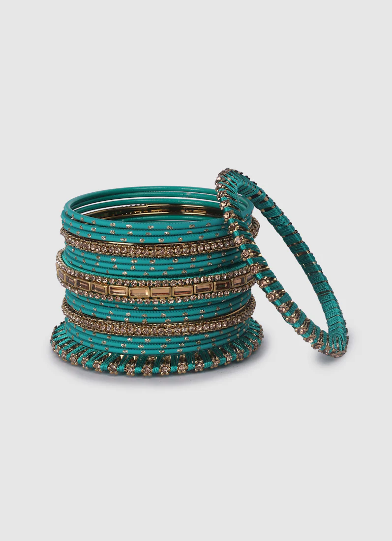 Rama Green Threadwork Bangle Set with LCT Diamonte - Image 3