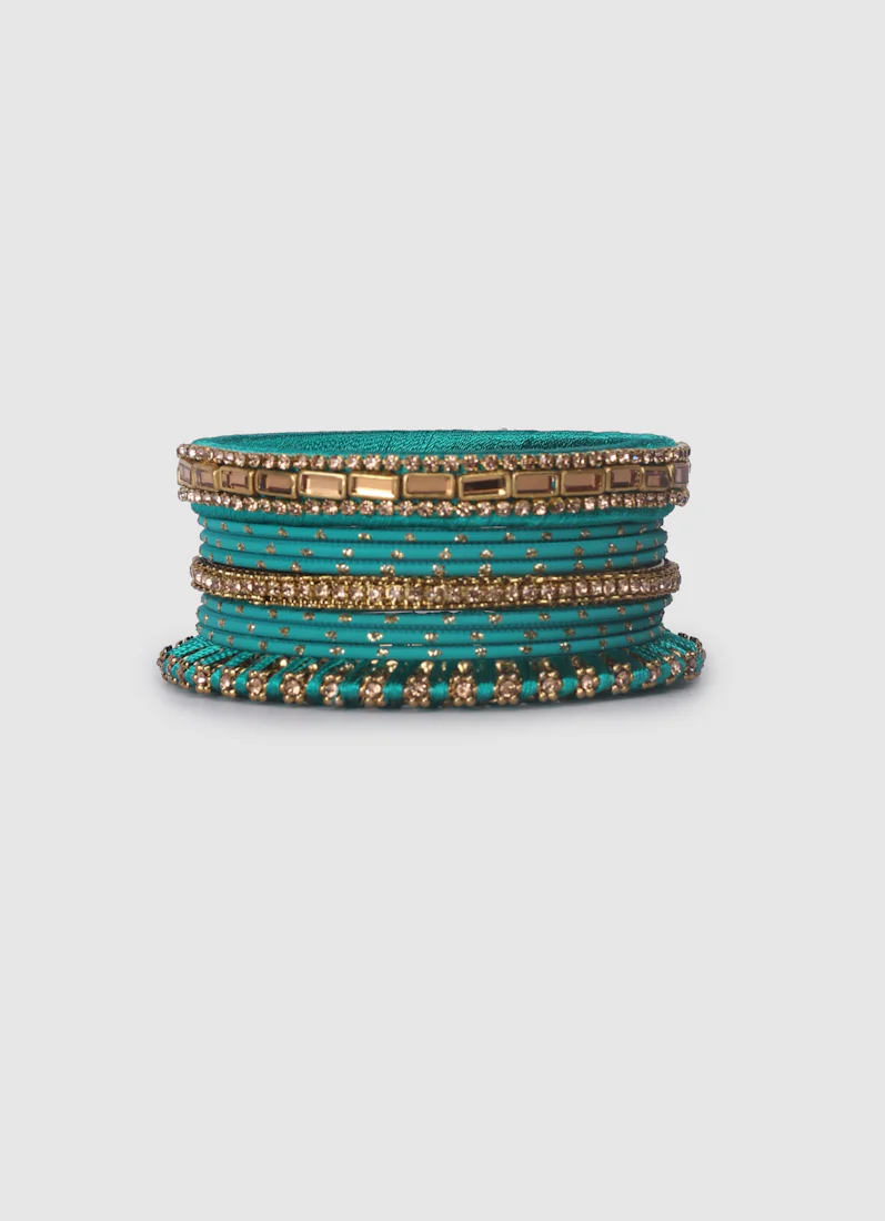 Rama Green Threadwork Bangle Set with LCT Diamonte - Image 4