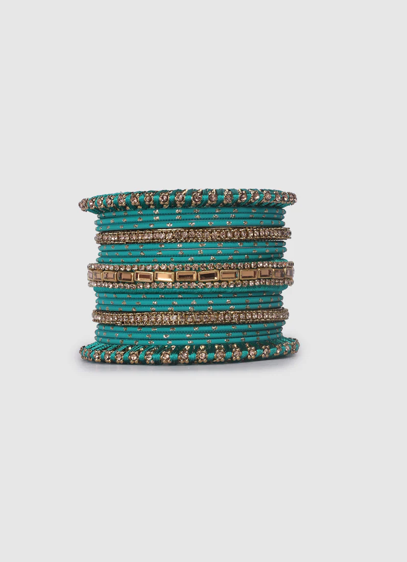 Rama Green Threadwork Bangle Set with LCT Diamonte - Image 5