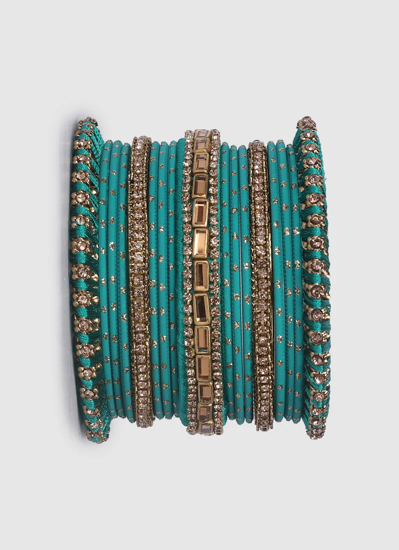 Rama Green Threadwork Bangle Set with LCT Diamonte - Image 6