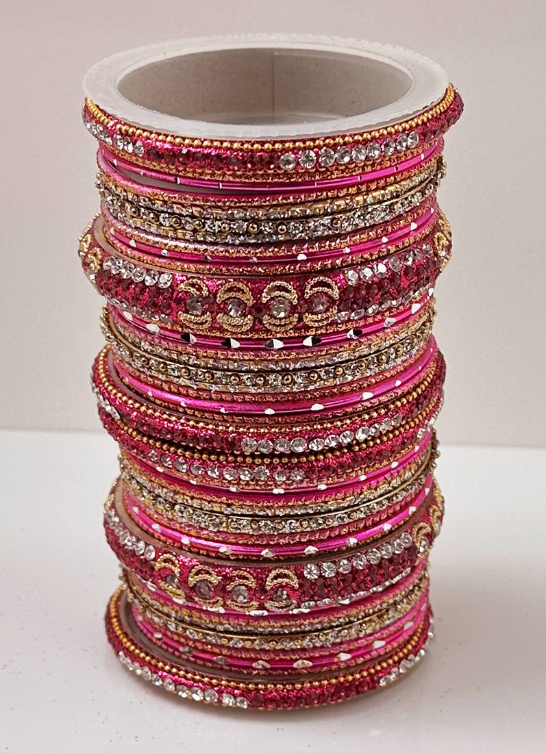 Rani Pink Diamonte Double Bangle Set - Image 2