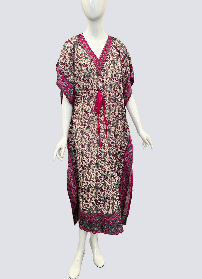 Rani Pink Printed Viscose Kaftan One Size - Image 2