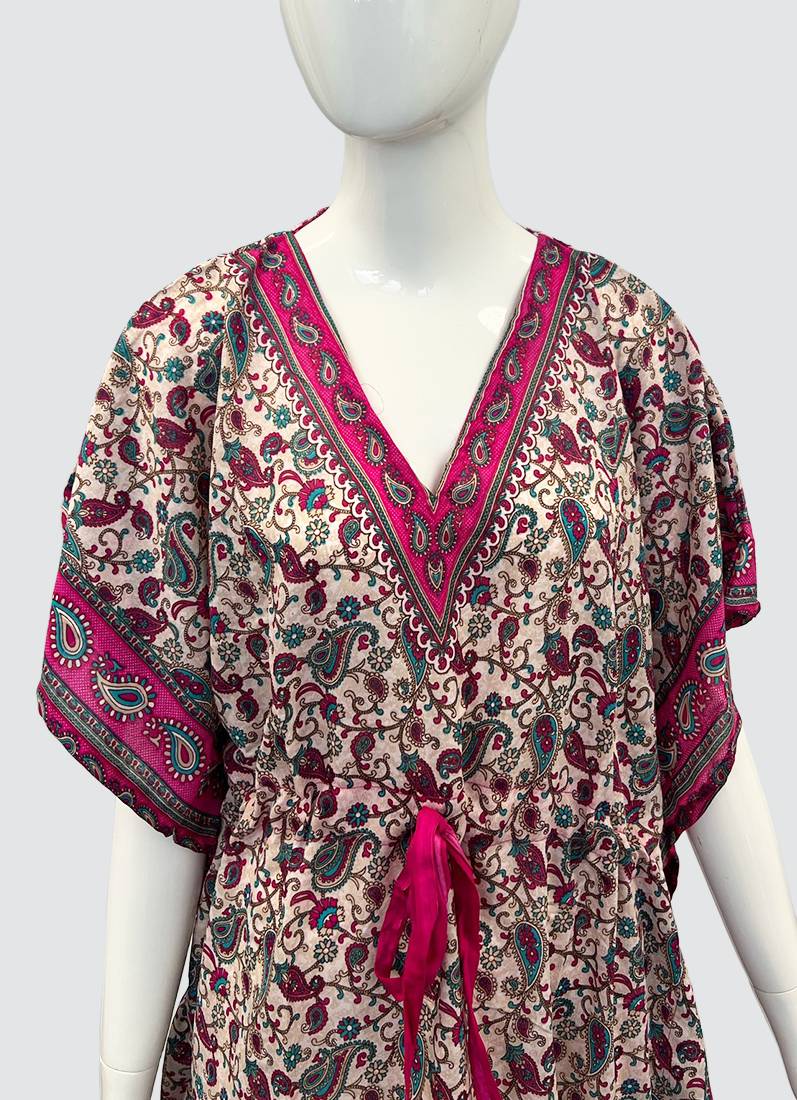 Rani Pink Printed Viscose Kaftan One Size - Image 3