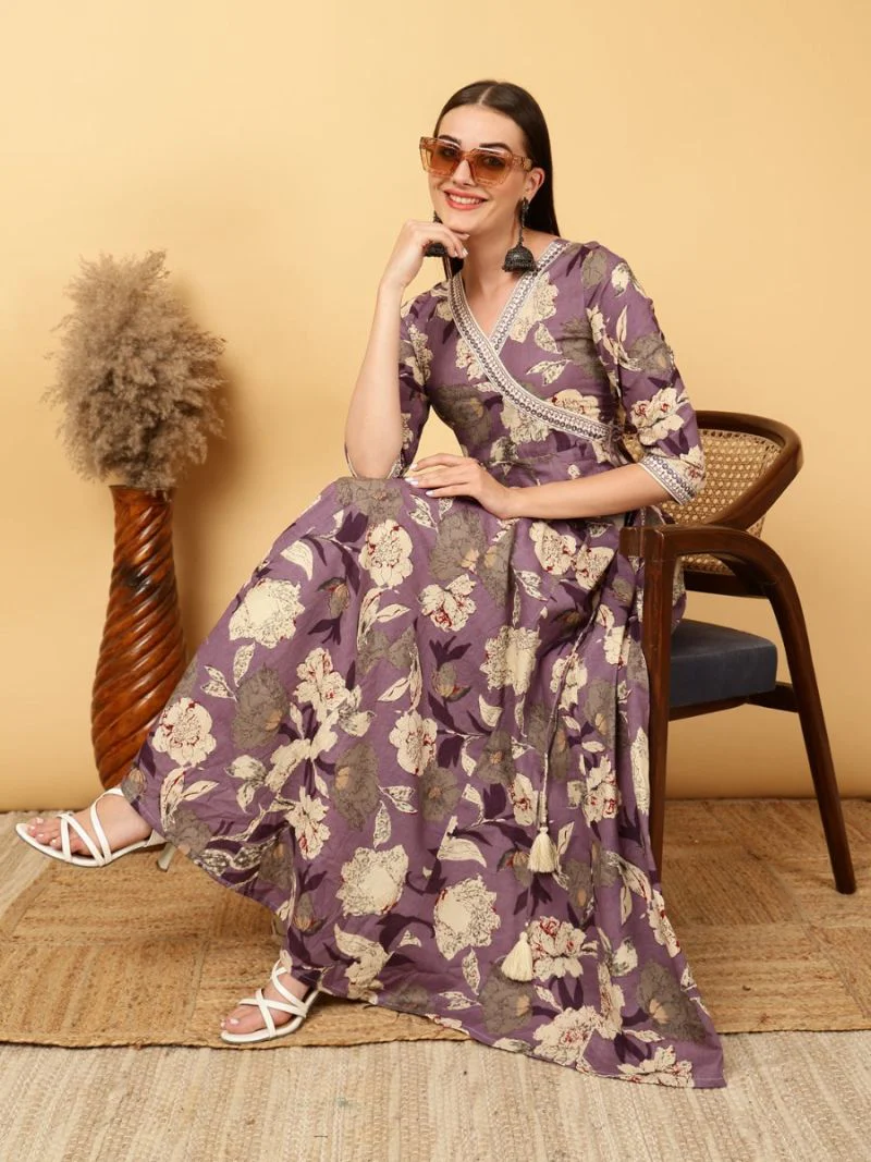Rayon Purple Printed Dress - Image 3