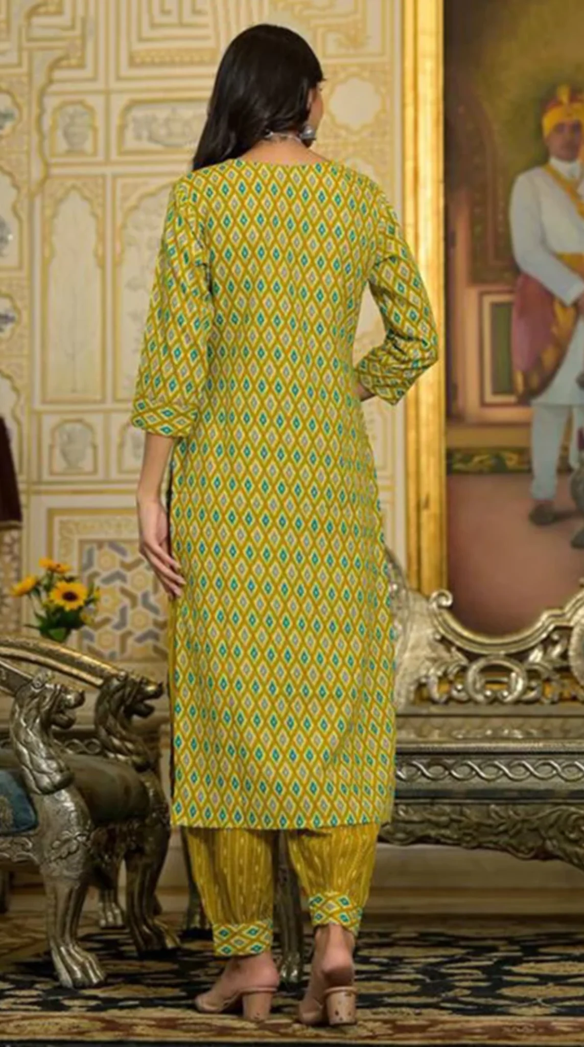 Rayon Yellow Straight Cut Suit Set - Image 2