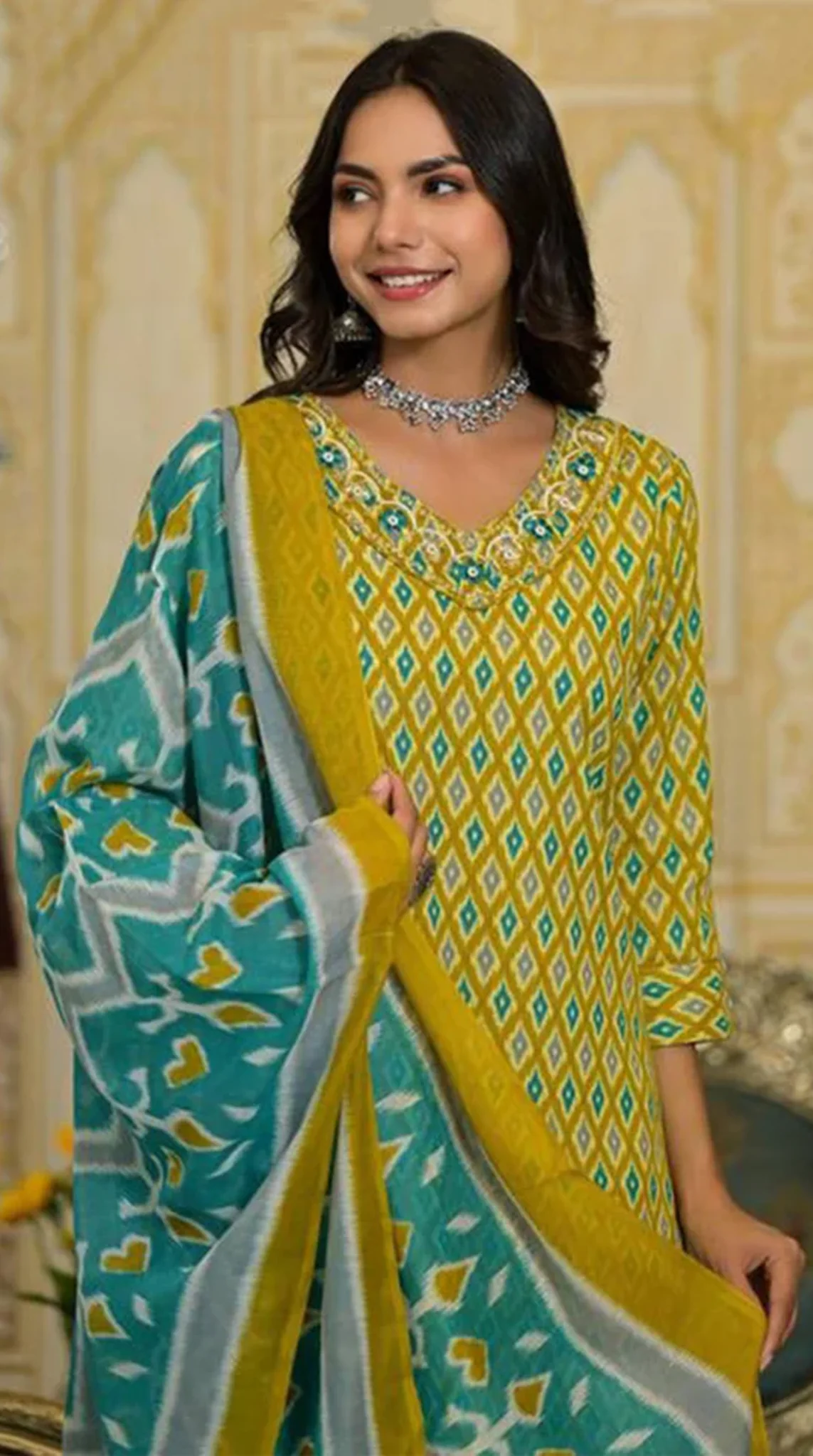Rayon Yellow Straight Cut Suit Set - Image 3