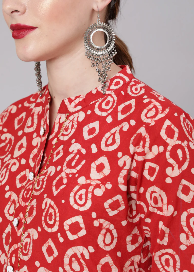Red Cotton Straight Cut Suit Set - Image 3