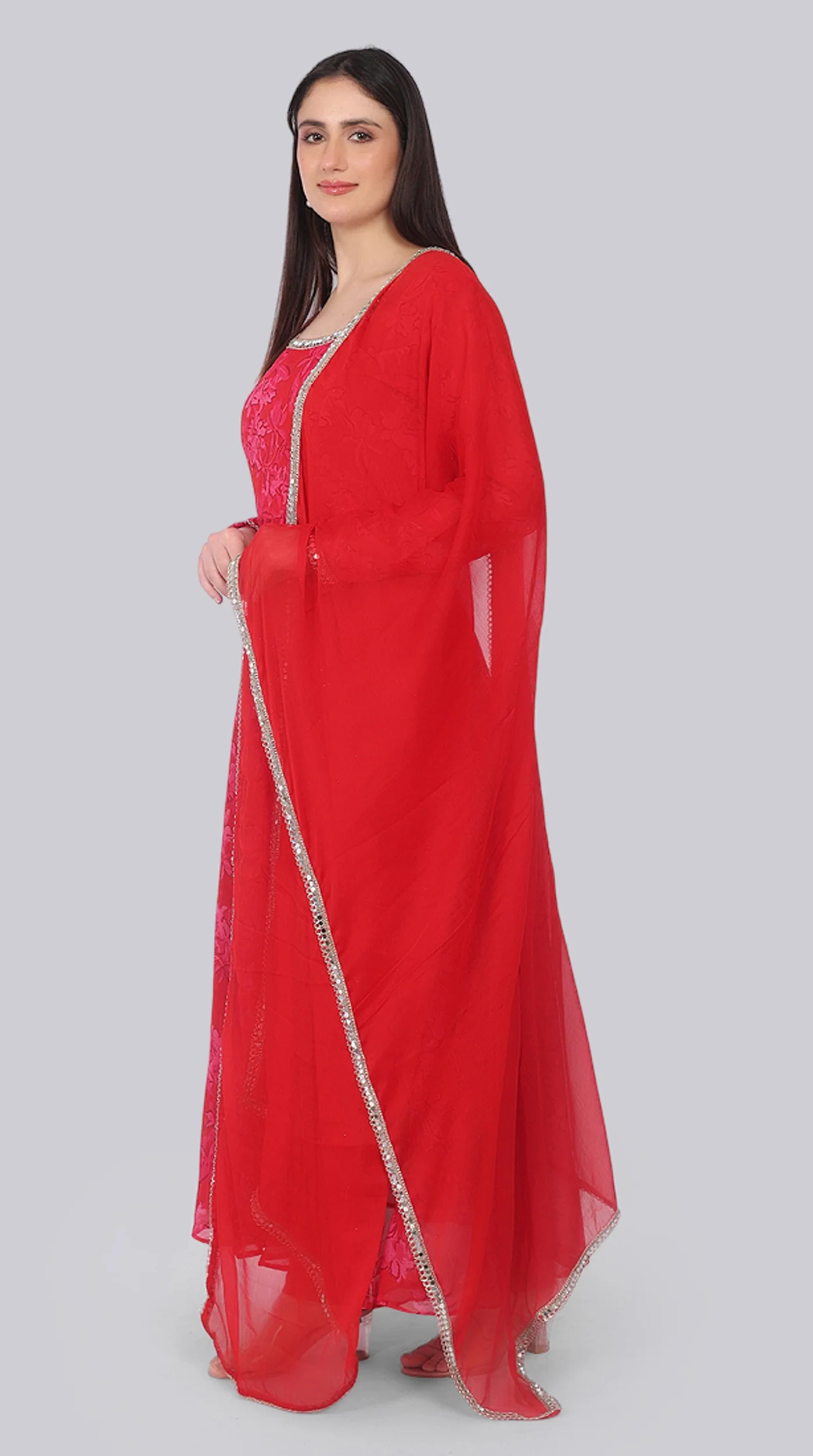 Red Georgette Bias Cut Suit Set - Image 2