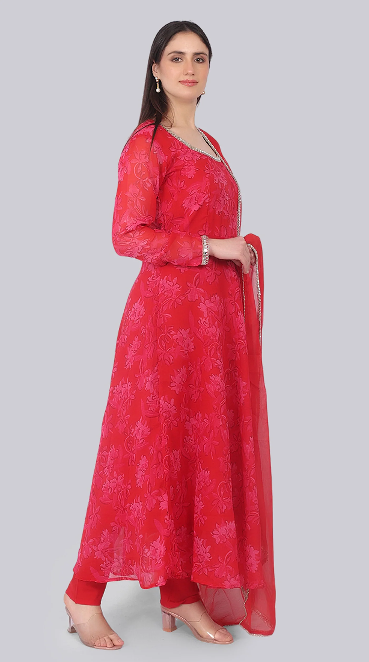 Red Georgette Bias Cut Suit Set - Image 3