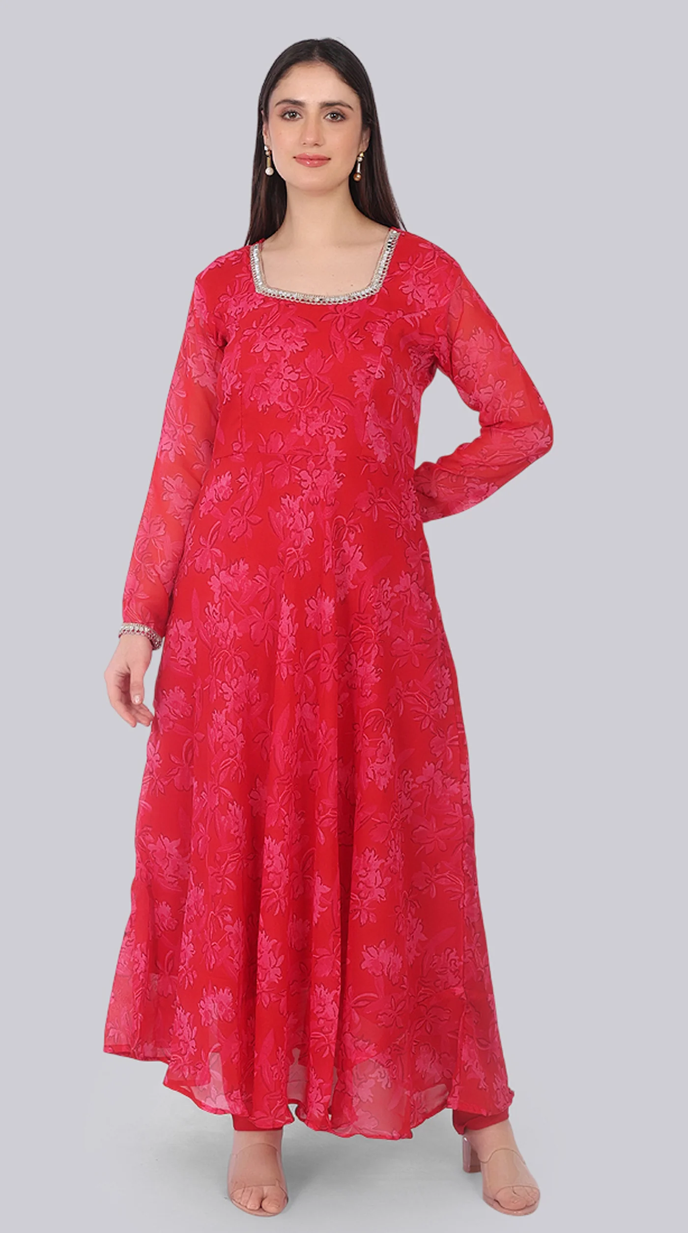 Red Georgette Bias Cut Suit Set - Image 4