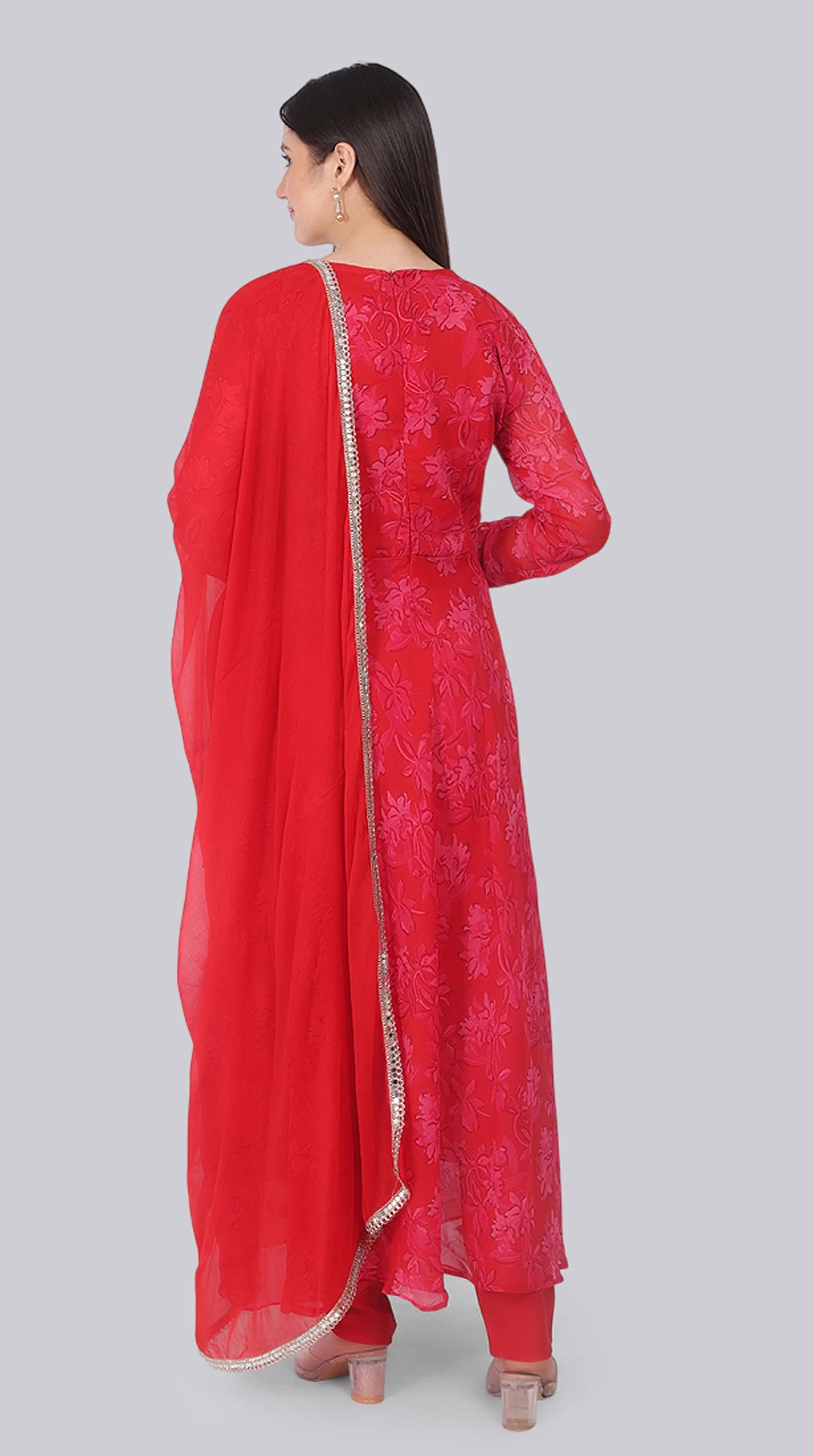 Red Georgette Bias Cut Suit Set - Image 5