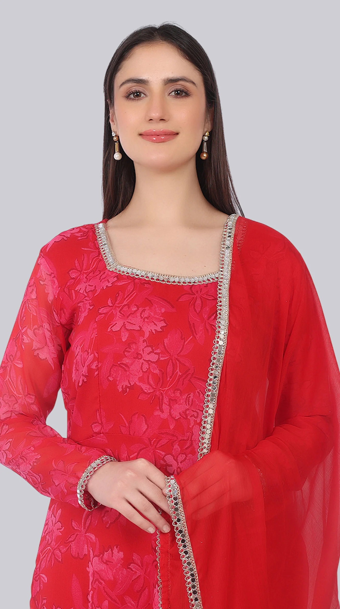 Red Georgette Bias Cut Suit Set - Image 6