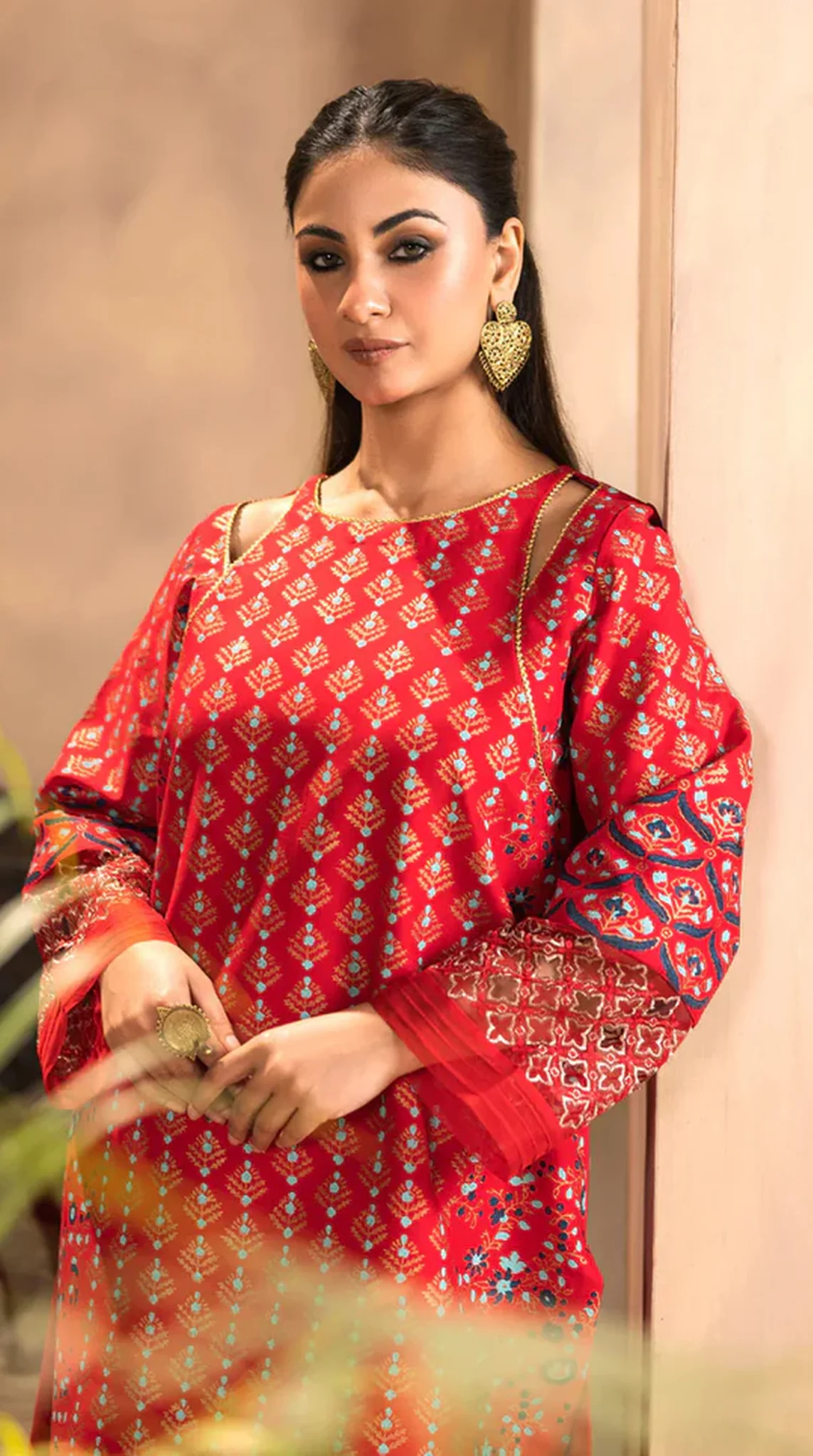 Red Hand Block Printed Ladies Suit - Image 2