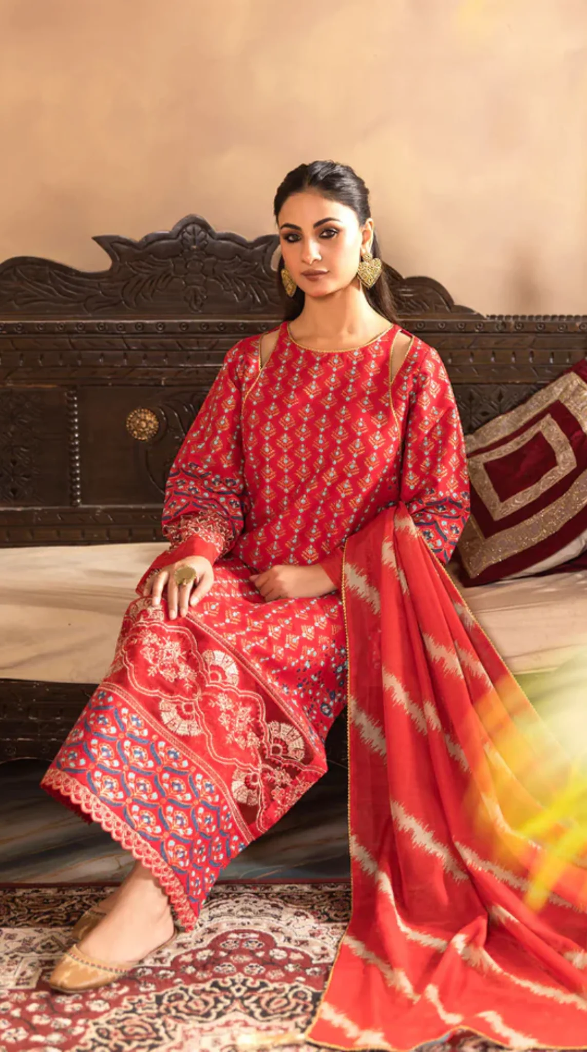 Red Hand Block Printed Ladies Suit - Image 3