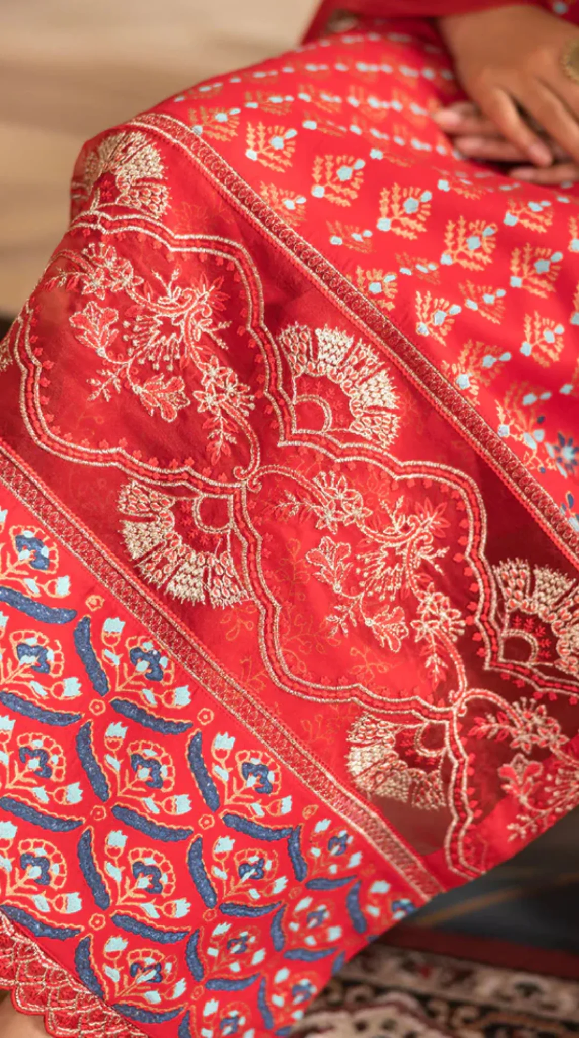 Red Hand Block Printed Ladies Suit - Image 4