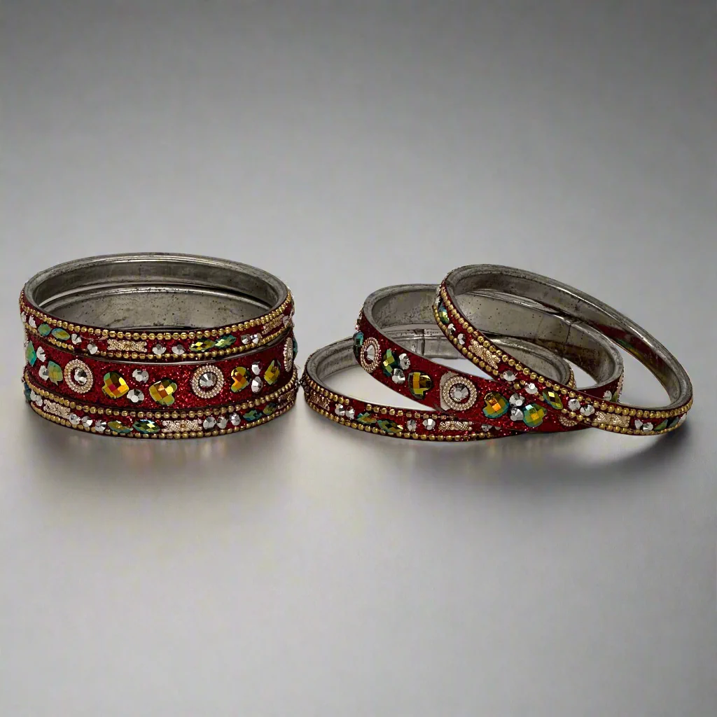 Red Intricate Sparkle Bangle Set - Image 2