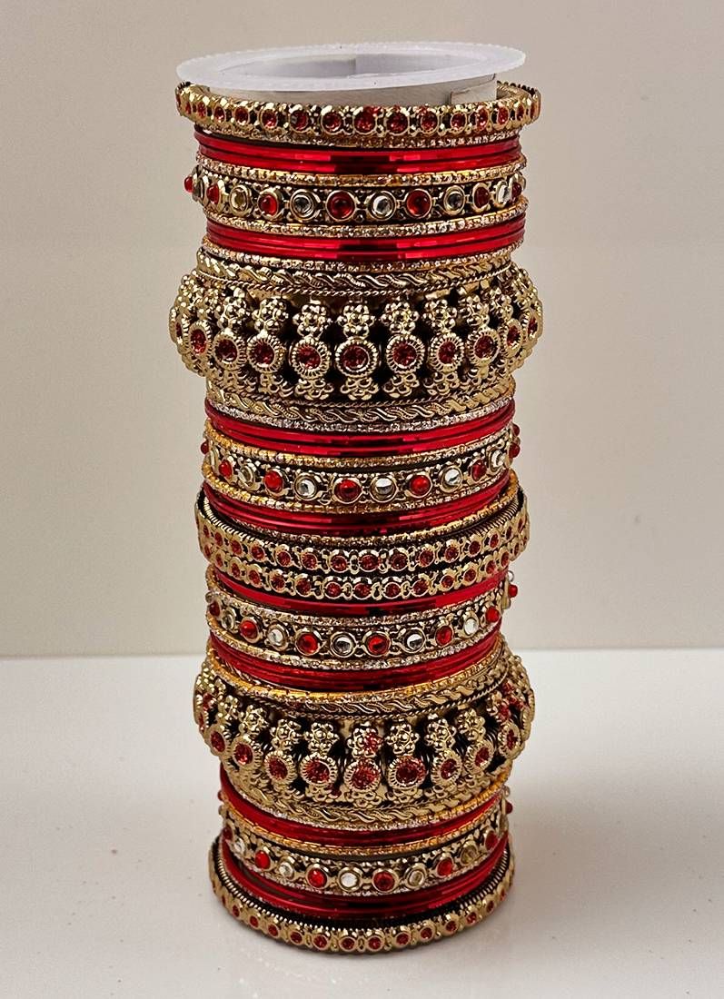Red Kundan Double Bangle Set - Image 2