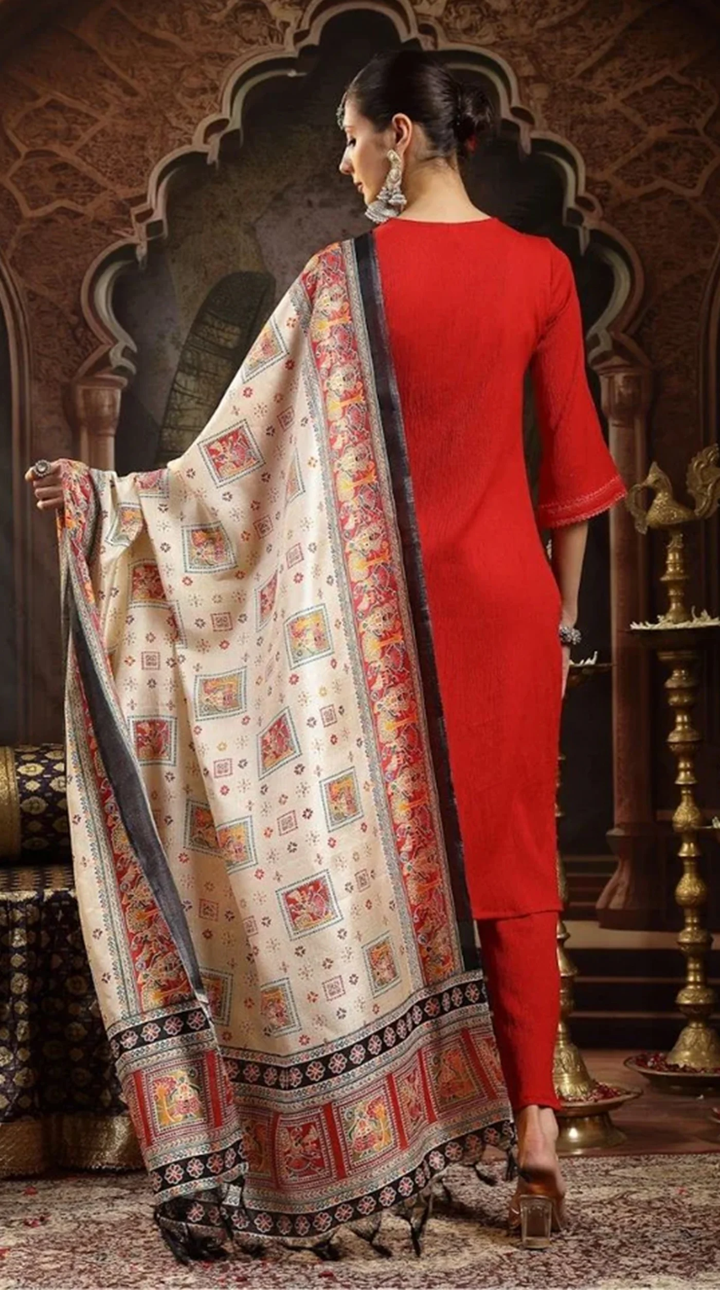 Red Moss Crepe Suit Set - Image 2