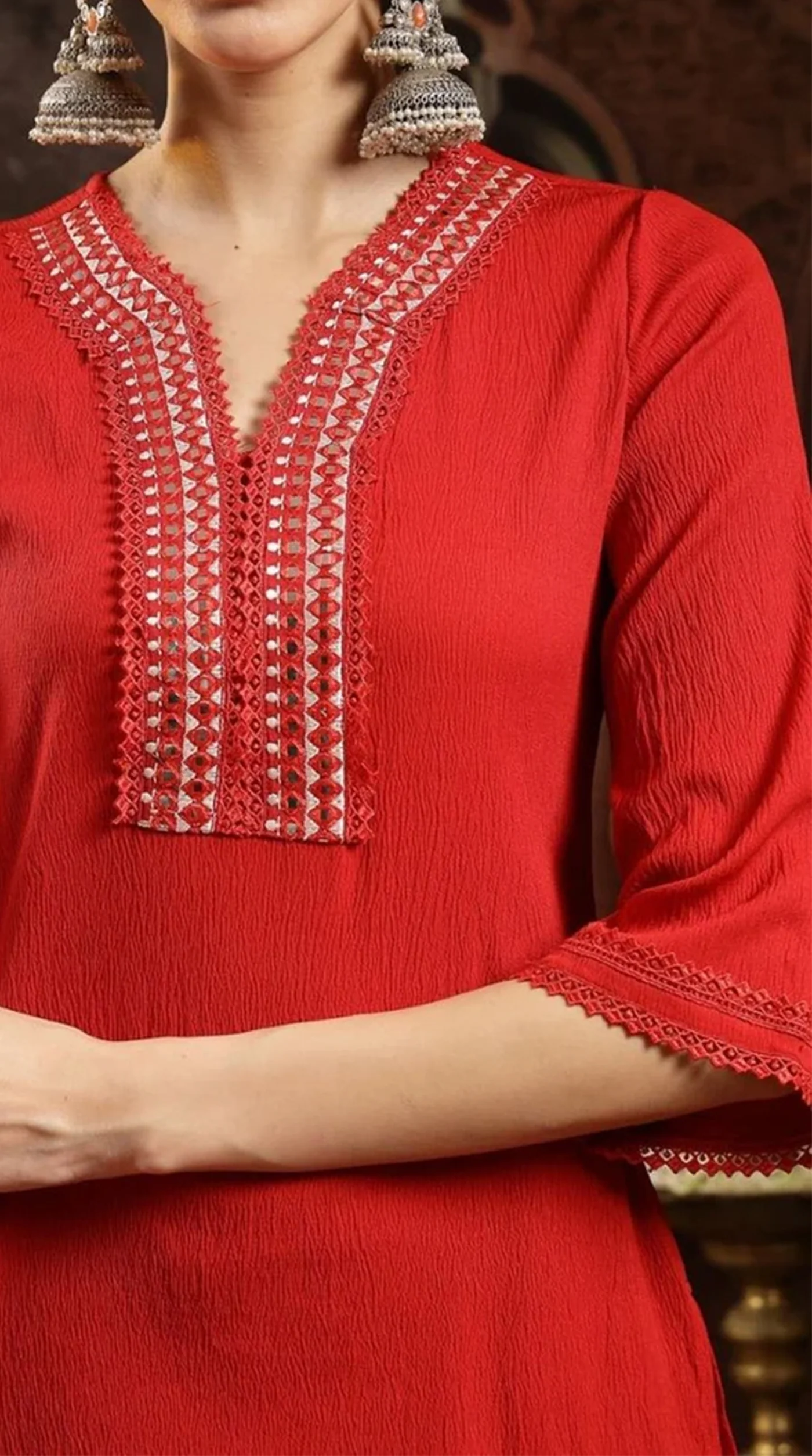 Red Moss Crepe Suit Set - Image 3
