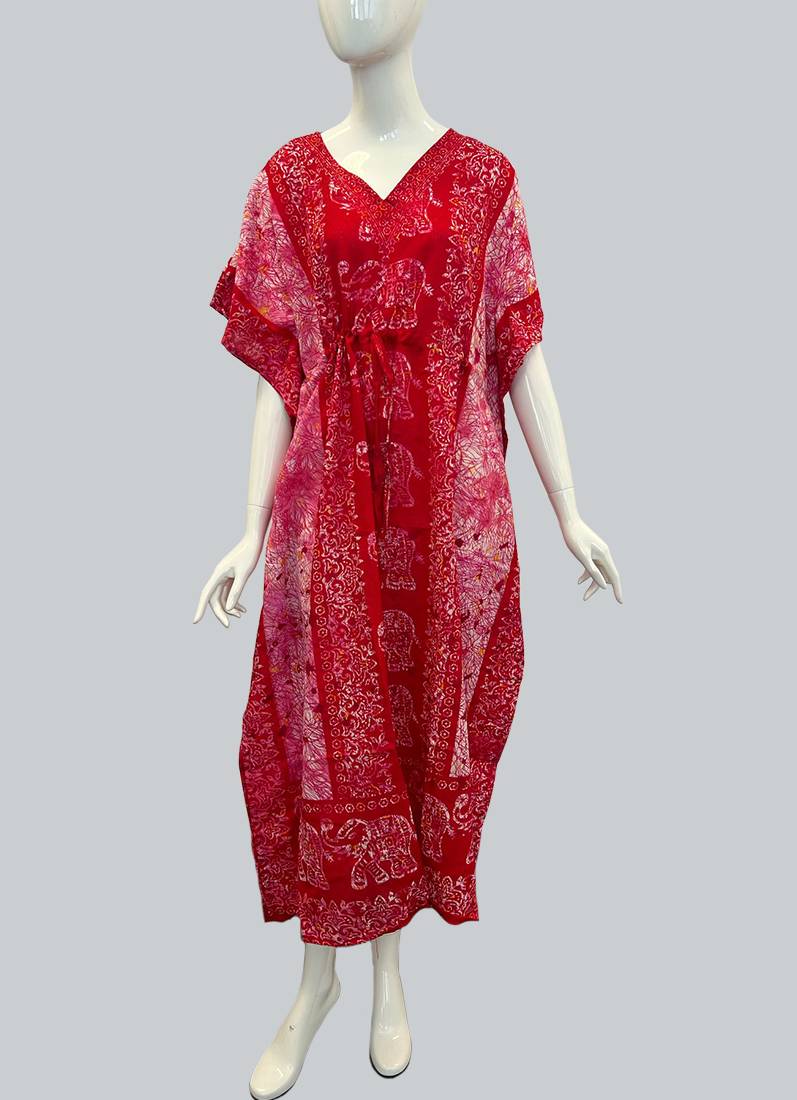 Red Printed Viscose Kaftan - Image 2