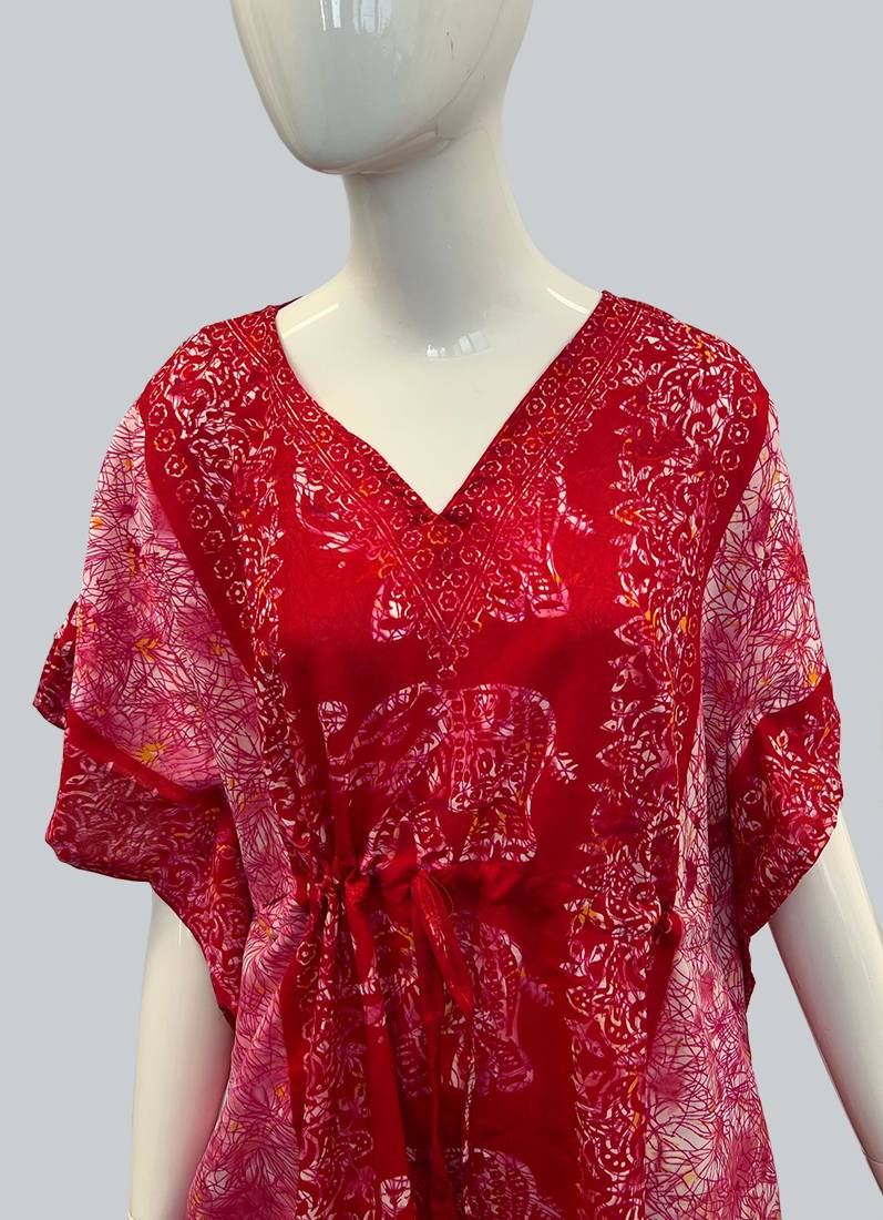 Red Printed Viscose Kaftan - Image 3