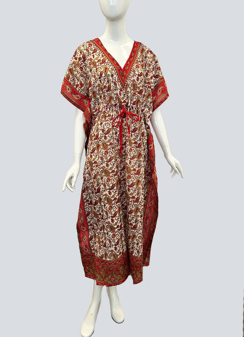 Red Printed Viscose Kaftan One Size - Image 2