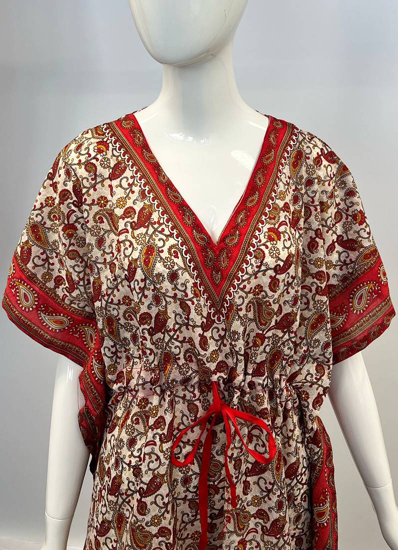 Red Printed Viscose Kaftan One Size - Image 3