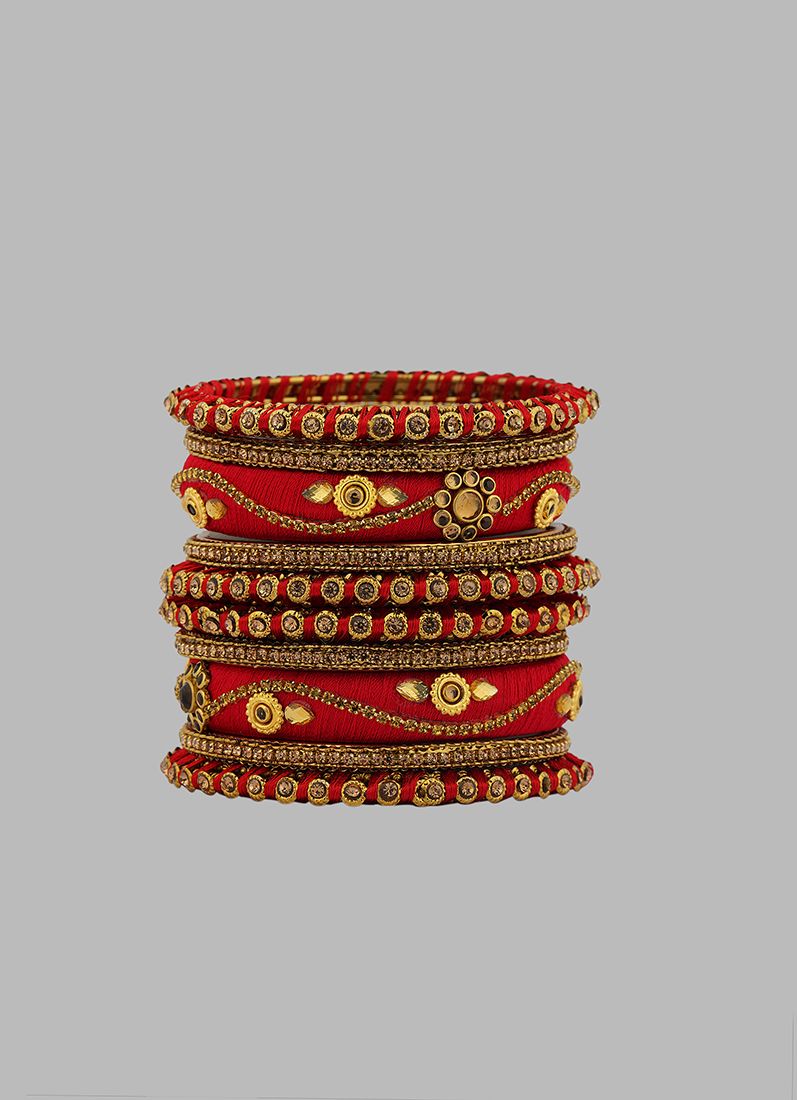Red Thread Bangles with Gold Diamante - Image 2
