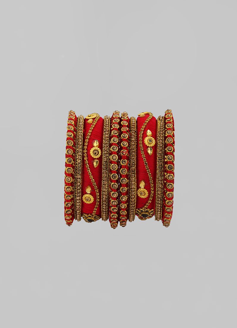 Red Thread Bangles with Gold Diamante - Image 4