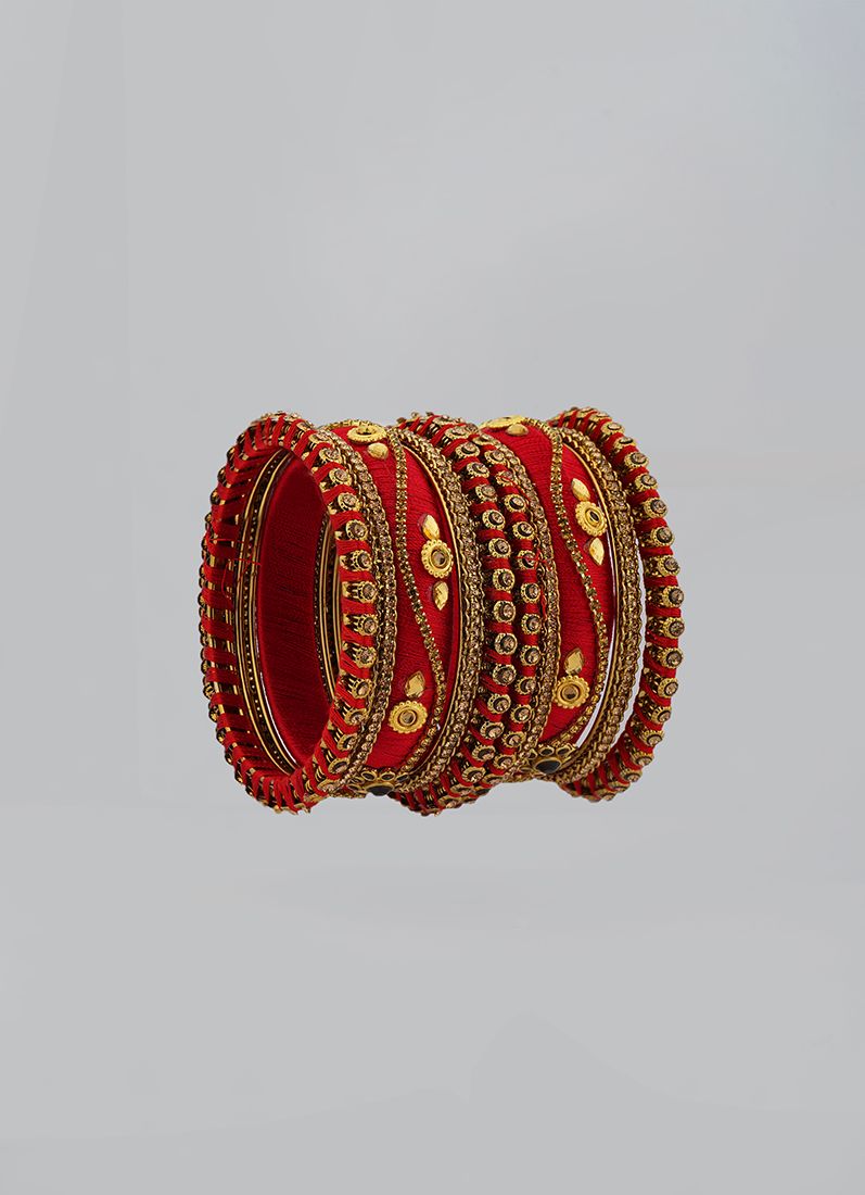 Red Thread Bangles with Gold Diamante - Image 5