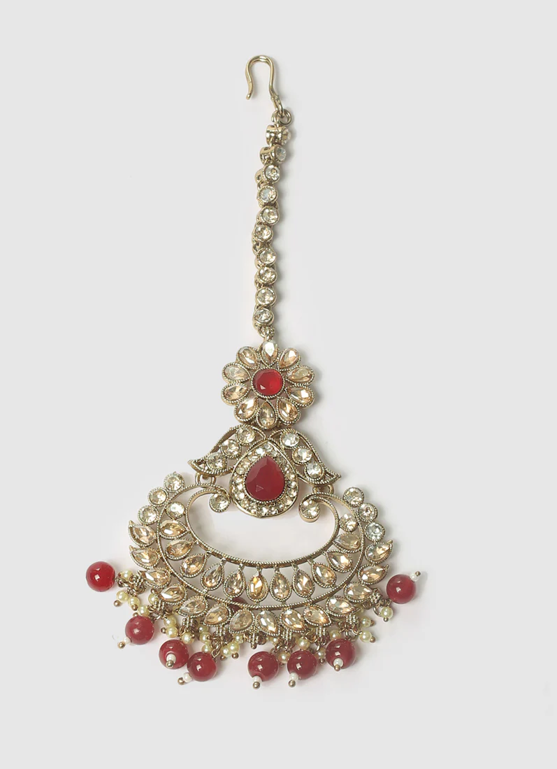 Regal Ruby Earrings & Tikka Set for Women - Image 3