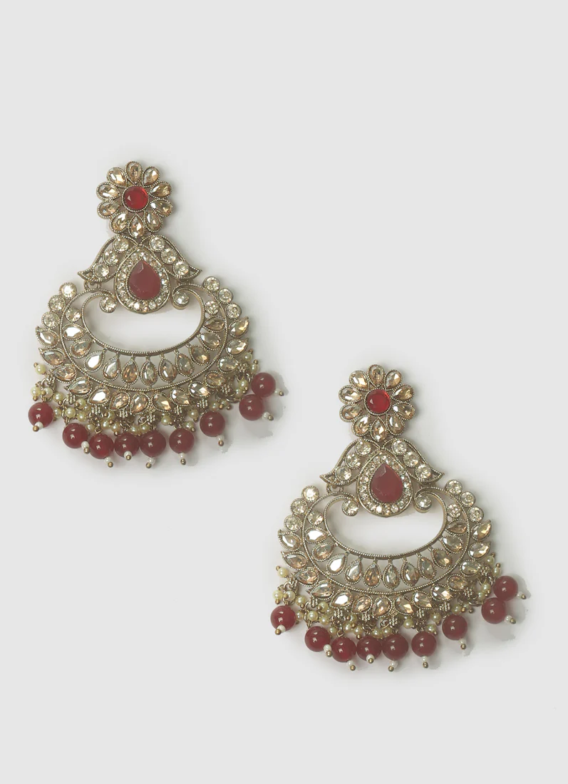 Regal Ruby Earrings & Tikka Set for Women - Image 4