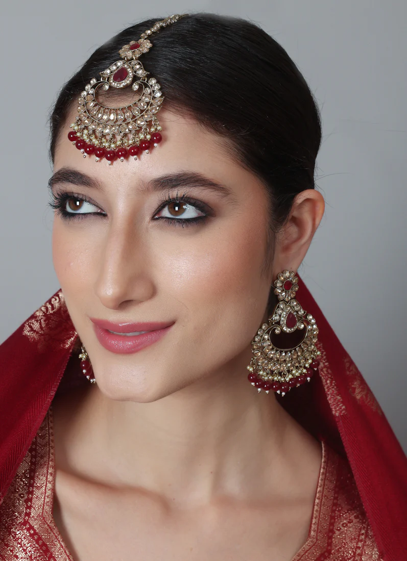 Regal Ruby Earrings & Tikka Set for Women - Image 5