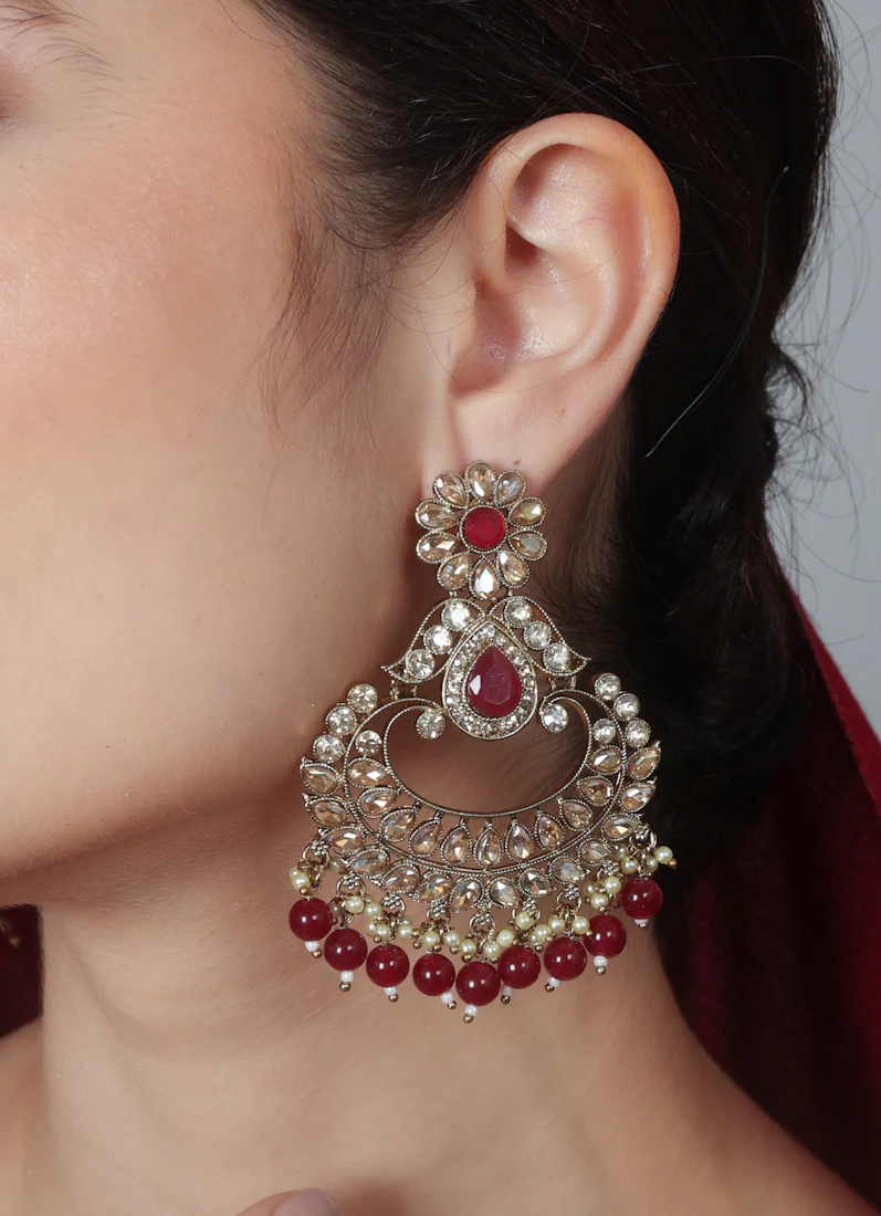 Regal Ruby Earrings & Tikka Set for Women - Image 6