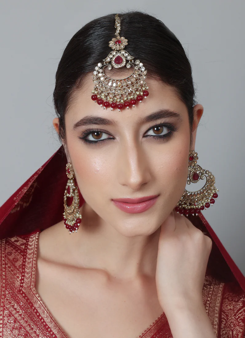 Regal Ruby Earrings & Tikka Set for Women - Image 8