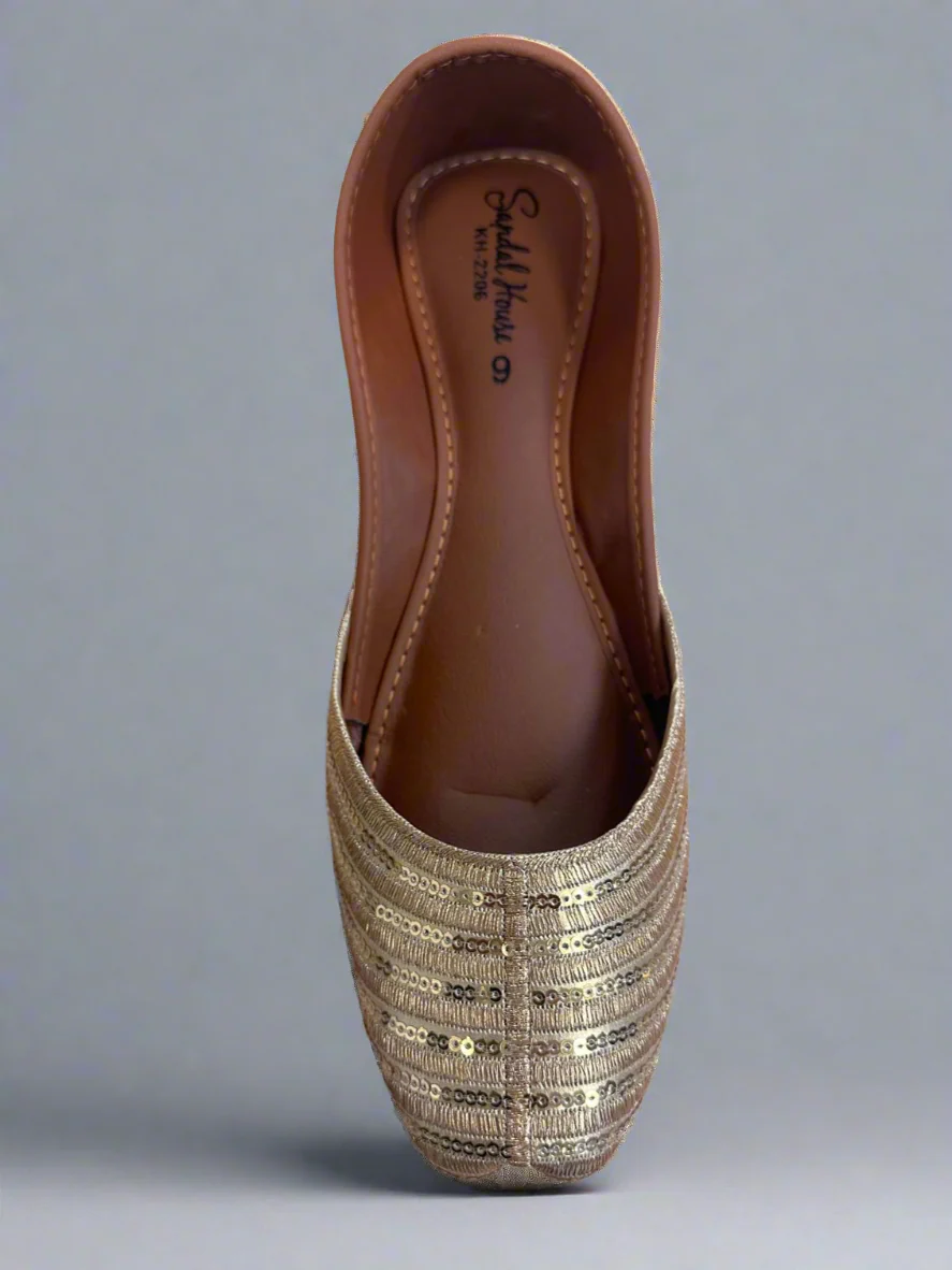 Resham Thread Sequins Juttis Gold - Image 2