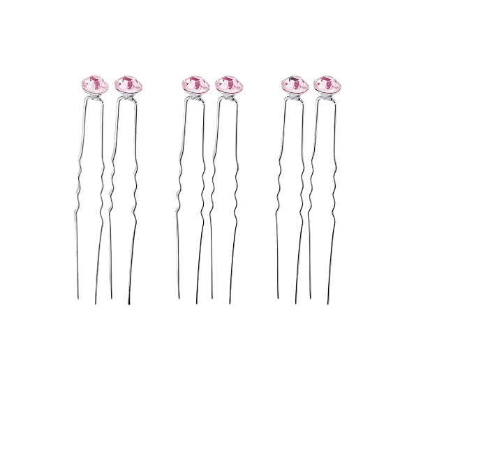 Rose Pink Diamante Bun Pins - Image 2