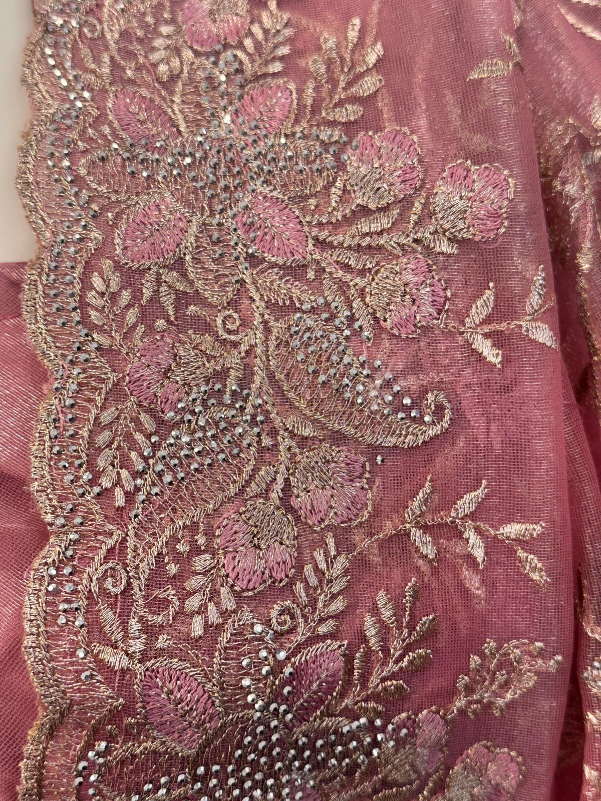 Rose Full Embroidered Net Organza Saree - Image 2